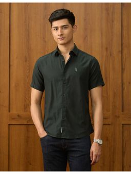 U.S. POLO ASSN. - Mens Textured Dobby Varsity Green Casual Shirt