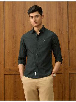 U.S. POLO ASSN. - Mens Textured Dobby Varsity Green Casual Shirt