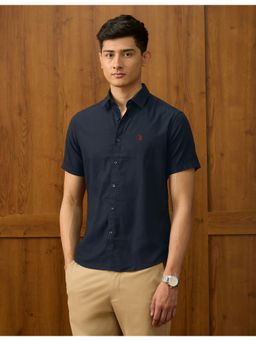 U.S. POLO ASSN. - Mens Textured Dobby Varsity Blue Casual Shirt