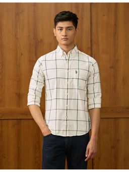 U.S. POLO ASSN. - Mens Windowpane Checks Tailored Fit Varsity Off White Casual Shirt