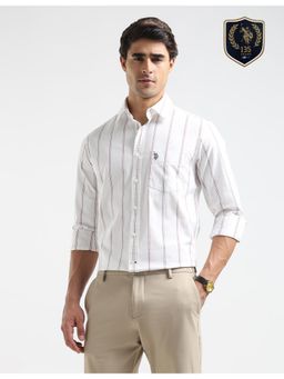 U.S. POLO ASSN. - Mens Vertical Stripes Oxford White Casual Shirt