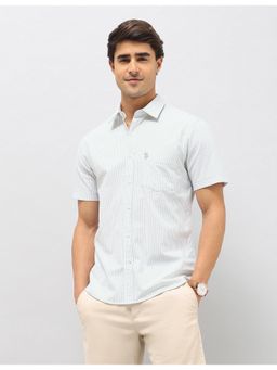 U.S. POLO ASSN. - Mens Vertical Stripes Oxford Green Casual Shirt