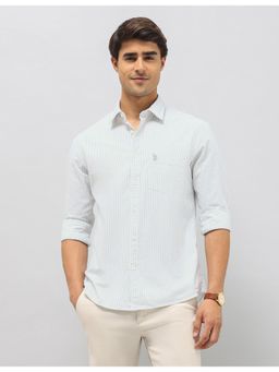 U.S. POLO ASSN. - Mens Vertical Stripes Oxford Green Casual Shirt