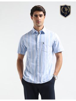 U.S. POLO ASSN. - Mens Vertical Stripes Oxford Blue Casual Shirt