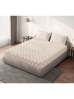 SPACES - Aeris Floral Taupe Bedsheet with 2 Pillow Covers