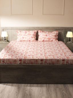 House of Owlet - Pink Abstract 400TC Super King Bedsheet with 2 Pillow Covers