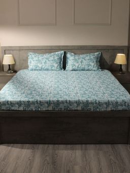 House of Owlet - Blue Abstract 400TC Super King Bedsheet with 2 Pillow Covers