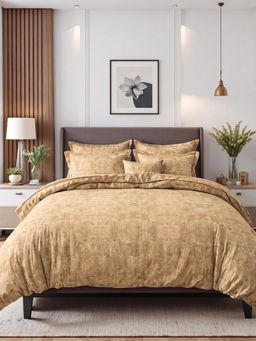 the White Moss - Brown Fresco 250TC Spindle King Bedsheet With 2 Pillow Covers