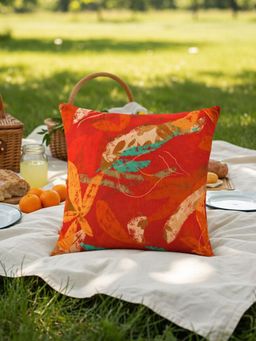 Zeba World - Floral Orange Cushion Cover (16 x 16 Inches)