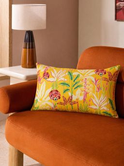 Zeba World - Floral Yellow Cushion Cover (12 x 22 Inches)