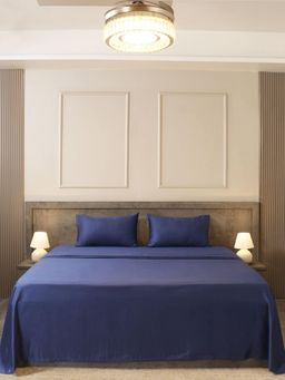 House of Owlet - Blue Solid 400TC Super King Bedsheet with 2 Pillow Covers