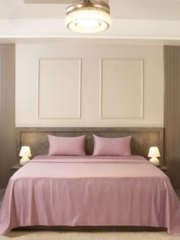 House of Owlet - Pink Solid 400TC Super King Bedsheet with 2 Pillow Covers
