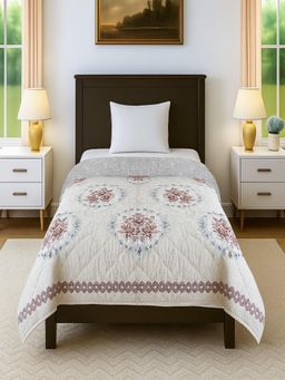 Threadwear - Cream Floral 300 GSM Cotton Single Bed Comforter
