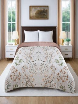 Threadwear - Cotton Reversible Floral 350 GSM Double Bed Comforter - Cream
