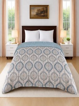 Threadwear - Cotton Reversible Floral 350 GSM Double Bed Comforter - White