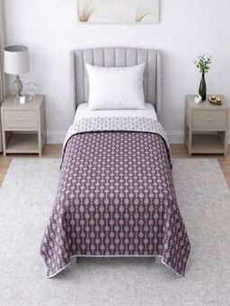 Threadwear - White & Purple Floral 300 GSM Cotton Reversible Single Dohar