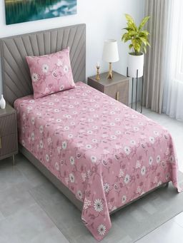 Threadwear - Pink Floral 290TC Single Bedsheet With 2 Pillow Covers