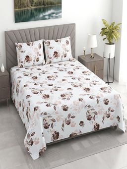 Threadwear - White Floral 400TC Super King Bedsheet With 2 Pillow Covers