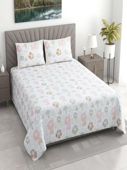 Threadwear - White Floral 400TC Queen Bedsheet With 2 Pillow Covers