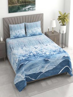 Threadwear - Blue Floral 400TC Super King Bedsheet With 2 Pillow Covers