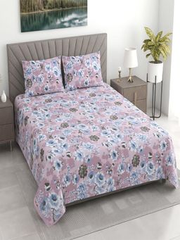 Threadwear - Pink Floral 400TC Super King Bedsheet With 2 Pillow Covers