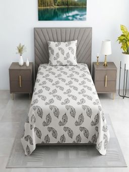 Threadwear - White Floral 330TC Single Bedsheet With 2 Pillow Covers