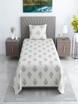 Threadwear - White Floral 330TC Single Bedsheet With 2 Pillow Covers
