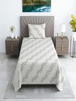 Threadwear - White Floral 330TC Single Bedsheet With 2 Pillow Covers