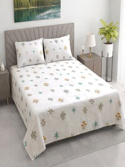 Threadwear - White Floral 400TC Super King Bedsheet With 2 Pillow Covers