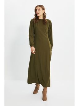 Trendyol - Khaki Normal Fit Solid-plain Round Neck Maxi Dress