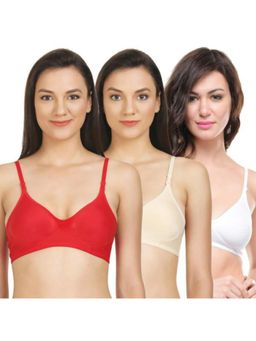 Bodycare - Seamless Cup Bra In Red-Skin-White Color - Pack Of 3