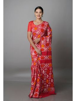 Unnati Silks - Red Pure Batik Kota Cotton Saree with Unstitched Blouse
