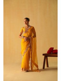 Sheetal Batra - Afsa - Heirloom Mustard Pre Draped Saree With Stitched Blouse
