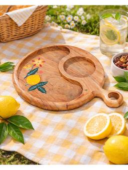 Chumbak - Citrus Zest Brown Florentine Charcuterie Wooden Board