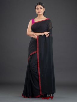 Arhi - Black Pure Cotton Handwoven Soft Dual Tone Saree with Unstitched Blouse