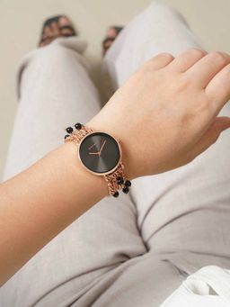 Joker and Witch - Joker & Witch Adaline Black Sunray Dial Single Wrap Rose Gold Pearl Watch (M)