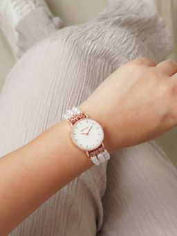 Joker and Witch - Joker & Witch Rosette White Dial Single Wrap Rose Gold Pearl Watch (M)