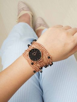 Joker and Witch - Joker & Witch Genevieve Black Dial Triple Wrap Rose Gold Pearl Watch (M)