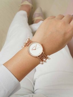 Joker and Witch - Joker & Witch Isadora White Dial Single Wrap Rose Gold Pearl Watch (M)