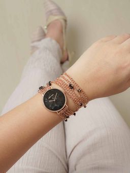 Joker and Witch - Joker & Witch Margrett Black Mop Dial Double Wrap Rose Gold Pearl Watch (M)