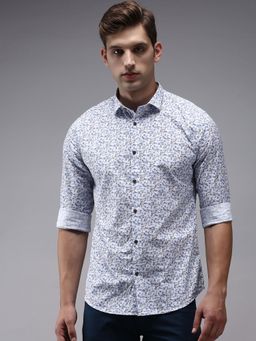 SHOWOFFFF - Men White Collar Neck Floral Comfort Fit Shirt