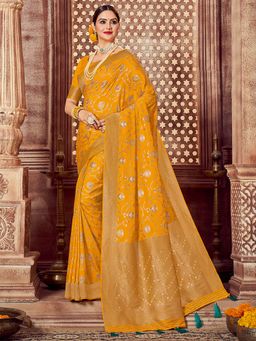 Odette - Yellow Women Saree with Unstitched Blouse