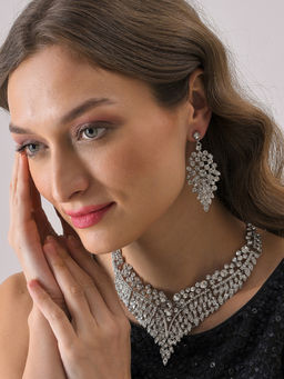 Sohi - Silver Plated White Stone Studded Jewellery (Set of 2)