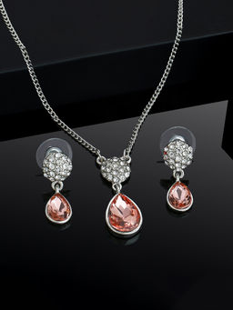 Estele - Rhodium Plated Shining Pendant with Crystals for Women (Set of 2)