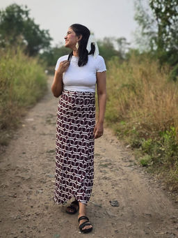 APAAPI THREADS OF GLORY - Brown Tropical Print Wrap Around Skirt