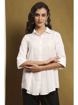 Biba - Women's White Cotton Blend Solid Straight Shirt