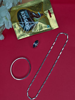 NVR - Men's Rhodium-Plated Bohemian Valentine Special Combo Set with Chocolate