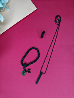 NVR - Men's Black Toned Valentine Special Bracelet, Pendant and Ring Combo Set