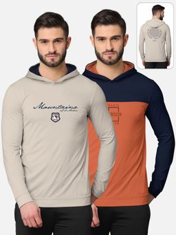 BULLMER - Printed Full Sleeve Hooded T-shirt For Men Multi-color (Pack of 2)