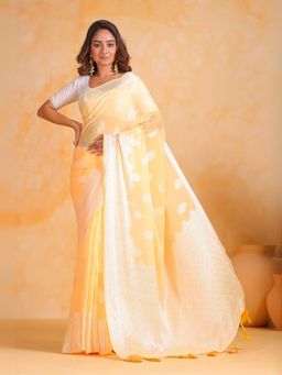 Odette - Yellow Georgette Woven Saree with Unstitched Blouse